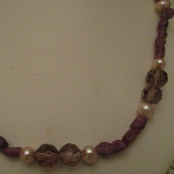 PEARL AMETHYST CRYSTAL STERLING SILVER NECKLACE - Picture 3 of 8